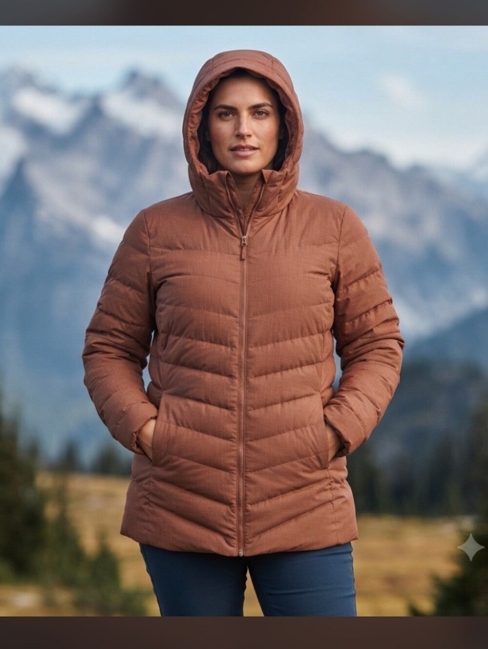 Heat Women’s Hooded Puffer Jacket in Rust Size XL